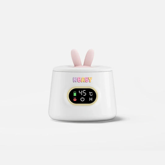 Chauffe-biberon portatif USB K-BABY avec oreilles de lapin décoratives, design compact et affichage digital