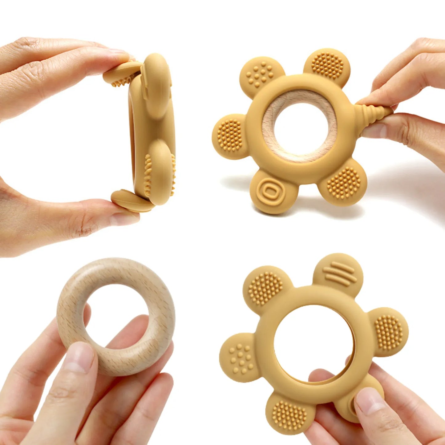 Anneau sensoriel pour la poussée dentaire, silicone souple et bois de hêtre, design couronne K-BABY pour bébé