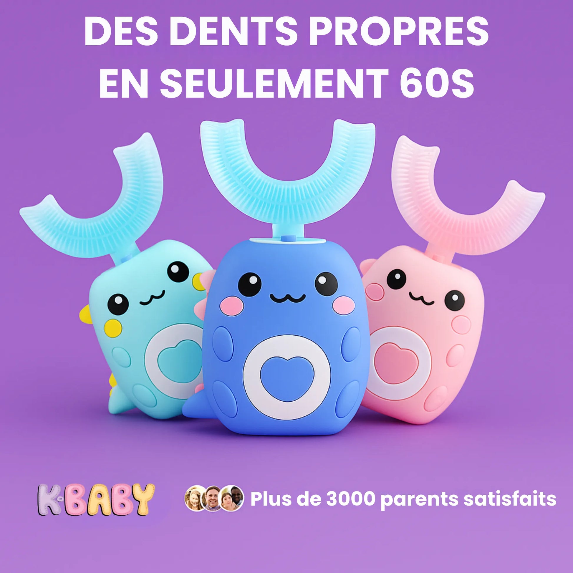 Brosses à dents électriques bébé et enfant K-Brush , design ludique, tête en silicone, plusieurs couleurs, nettoyage rapide en 60 secondes, hygiène bucco-dentaire optimale
