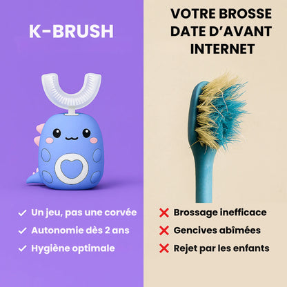 Comparatif brosse K-Brush et brosse classique, hygiène optimale, autonomie dès 2 ans, prévention caries et protection des gencives