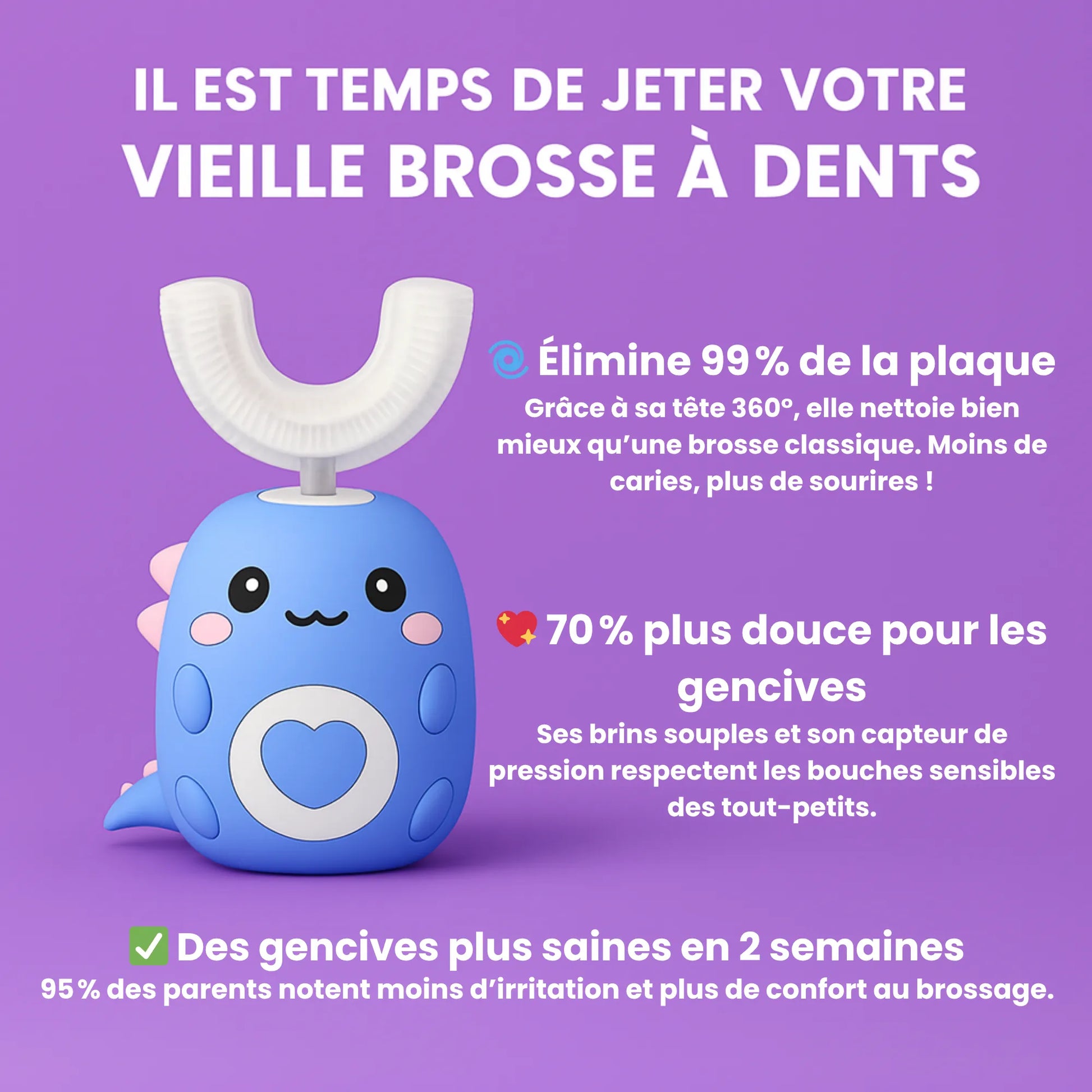 K-Brush, élimine 99 % de la plaque, douce pour les gencives, dents saines en 2 semaines, tête 360 degrés en silicone